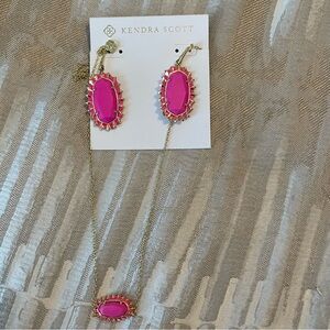 Kendra Scott Hot Pink Stone Necklace and Drop Earrings Set